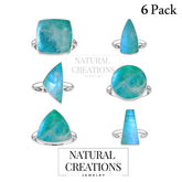 Natural Green Moonstone Rings for Women in Sterling Silver (Pack of 6, Bezel-Set)