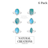 Natural Green Moonstone Rings for Women in Sterling Silver (Pack of 6, Bezel-Set)