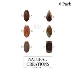 925 Sterling Silver Natural Imperial Jasper Stone Ring Bezel Set Jewelry Pack of 6 - (Box 7)