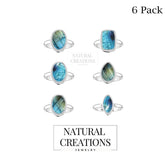 Natural Labradorite Rings for Women in Sterling Silver (Pack of 6, Bezel-Set)