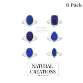 Natural Lapis Lazuli Rings for Women in Sterling Silver (Pack of 6, Bezel-Set)