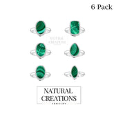 Natural Malachite Rings for Women in Sterling Silver (Pack of 6, Bezel-Set)