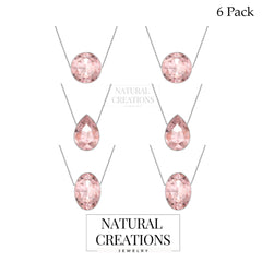 925 Sterling Silver Cut Morganite Slider Necklace With Chain 18" Bezel Set Jewelry Pack of 6