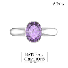 Natural Amethyst Rings for Women in Sterling Silver (Pack of 4, Prong-Set, Faceted)