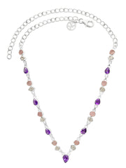 Designer Amethyst Necklace Studded With Rose Quartz, Herkimer Pack of 1 (D4-11)
