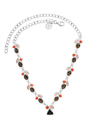 Designer Smoky Necklace Studded With Rose Quartz, Red Coral Pack of 1 (D92-1)