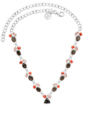 Designer Smoky Necklace Studded With Rose Quartz, Red Coral Pack of 1 (D92-1)