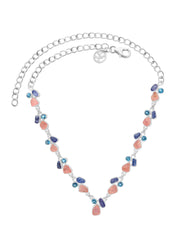 Designer Rose Quartz Necklace Studded With Tanzanite Swiss Blue Topaz Pack of 1 (D83-11)