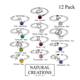 925 Sterling Silver Natural Cut Birthstone Rings Bezel Set Jewelry Pack Of 12