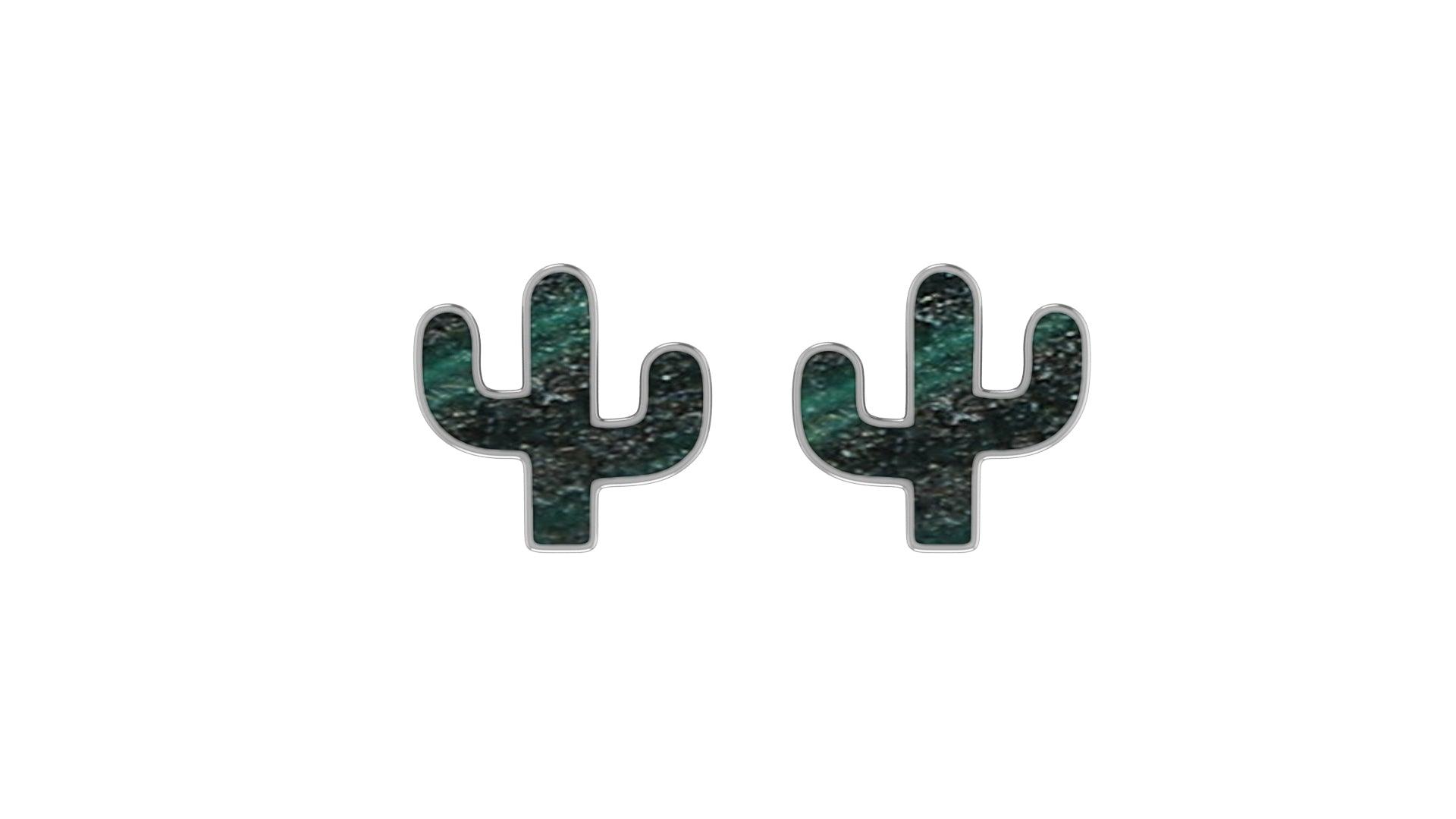 925 Sterling Silver Natural Malachite Cab Cactus Studs Earring Bezel Set jewelry pack of 3