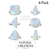 Natural Rainbow Moonstone Rings for Women in Sterling Silver (Pack of 6, Bezel-Set)