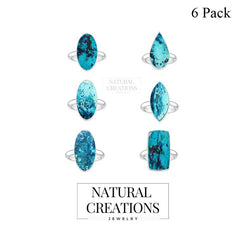 Natural Shattuckite Rings for Women in Sterling Silver (Pack of 6, Bezel-Set)