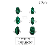 Natural Malachite Rings for Women in Sterling Silver (Pack of 6, Bezel-Set)