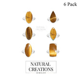 Natural Tiger Eye Rings for Women in Sterling Silver (Pack of 6, Bezel-Set)