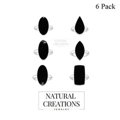 Natural Black Onyx Rings for Women in Sterling Silver (Pack of 6, Bezel-Set)