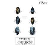 Natural Pietersite Rings for Women in Sterling Silver (Pack of 6, Bezel-Set)