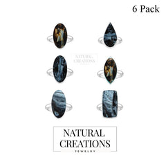 Natural Pietersite Rings for Women in Sterling Silver (Pack of 6, Bezel-Set)