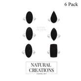 Natural Shungite Rings for Women in Sterling Silver (Pack of 6, Bezel-Set)