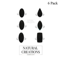 Natural Shungite Rings for Women in Sterling Silver (Pack of 6, Bezel-Set)
