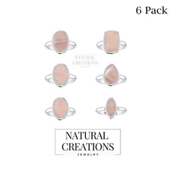 Natural Rose Quartz Rings for Women in Sterling Silver (Pack of 6, Bezel-Set)