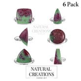 Natural Ruby Zoisite Rings for Women in Sterling Silver (Pack of 6, Bezel-Set)