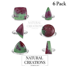 Natural Ruby Zoisite Rings for Women in Sterling Silver (Pack of 6, Bezel-Set)