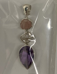 Designer Amethyst Pendant Studded With Rose Quartz, Herkimer Pack of 1 (D4-8)