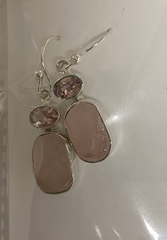 Designer Rose Quartz Earrings Studded With Tourmaline Pack of 1 (D83-10)