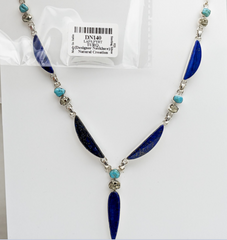 Designer Lapis Lazuli Necklace Studded With Turquoise, Pyrite Pack of 1 (D52-5)