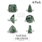 Natural Seraphinite Rings for Women in Sterling Silver (Pack of 6, Bezel-Set)