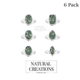 Natural Seraphinite Rings for Women in Sterling Silver (Pack of 6, Bezel-Set)