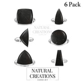 Natural Shungite Rings for Women in Sterling Silver (Pack of 6, Bezel-Set)