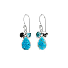 Designer Turquoise Earring Studded With Meteorite, Paraiba Apatite Pack of 1 (D108-6)
