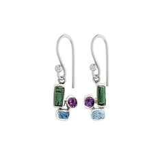Designer Aquamarine Earrings Studded With Tourmaline & Amethyst