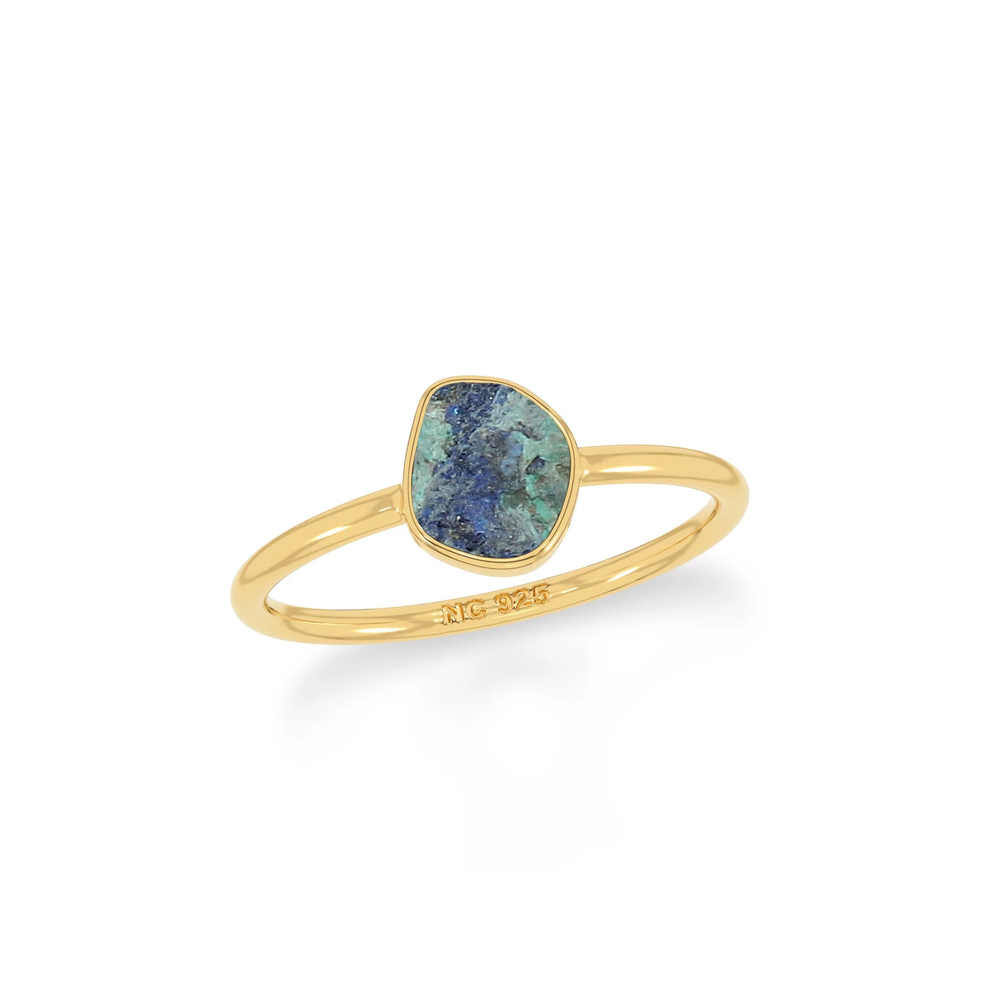 azurite malachite stackable bezel-set ring