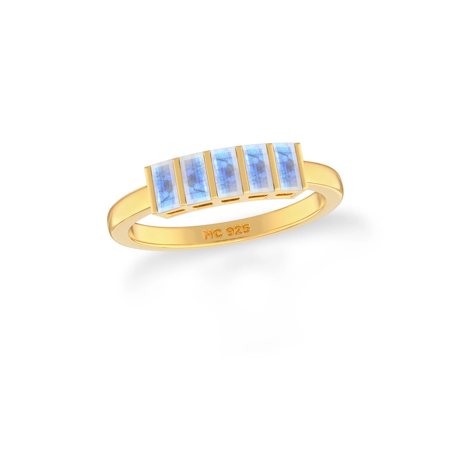 rainbow-moonstone bezel-set ring