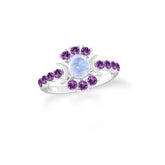 Natural Rainbow Moonstone & Amethyst Ring