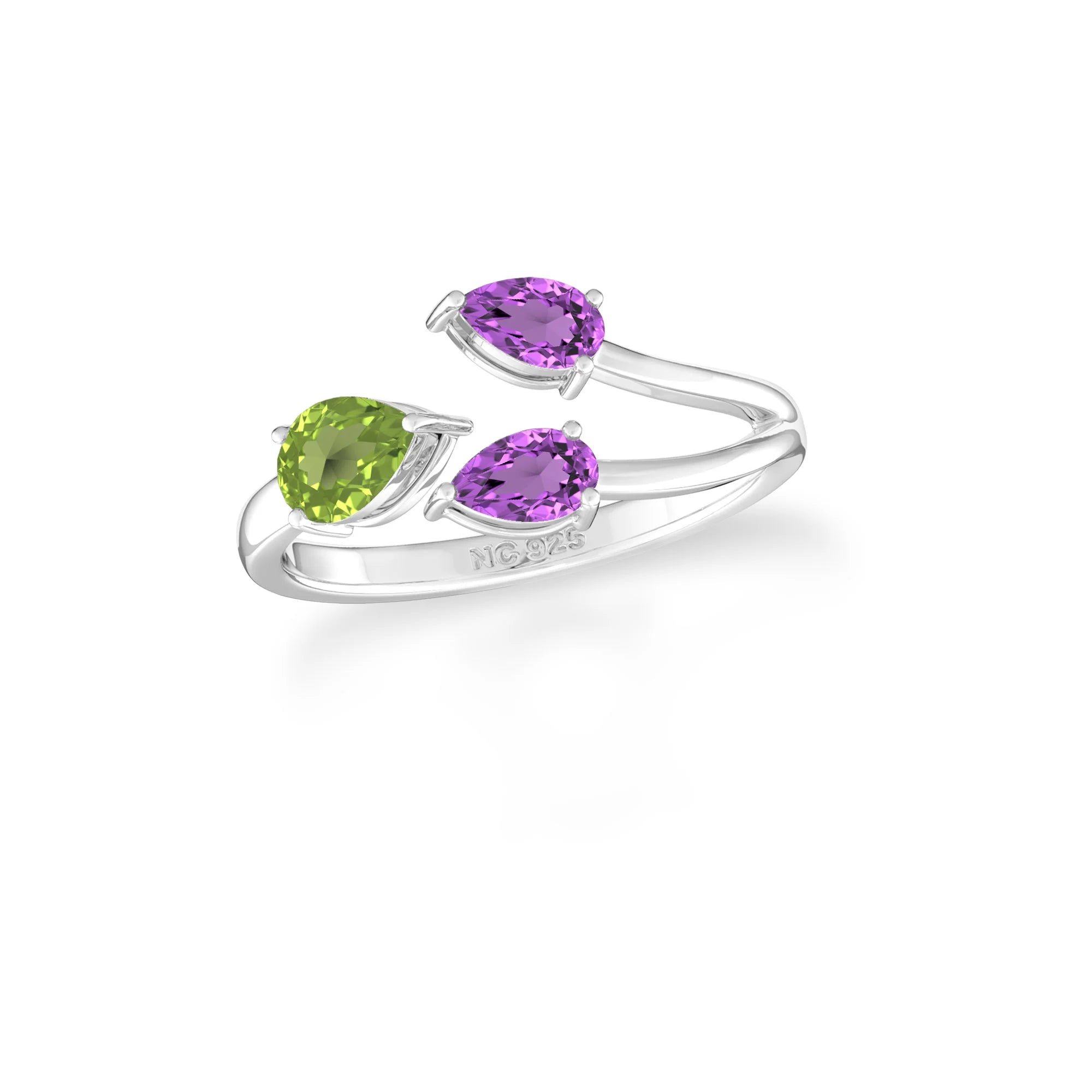 natural peridot & amethyst ring