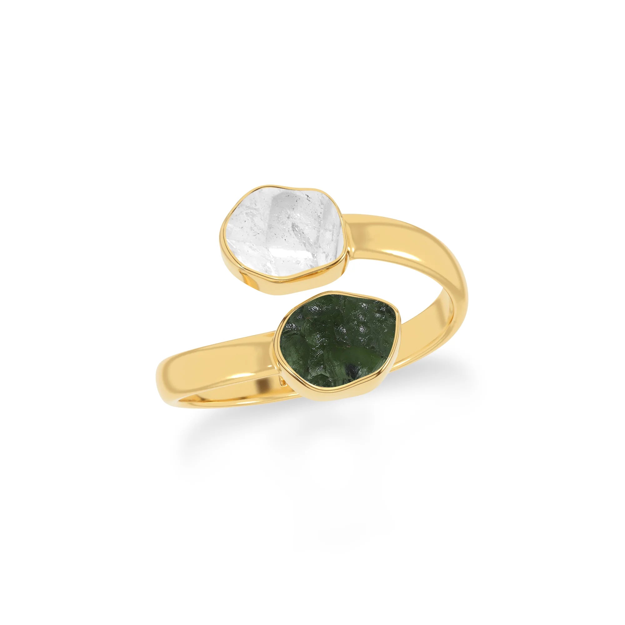 herkimer-moldavite bezel-set ring