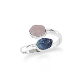 morganite-blue sapphire stackable bezel-set ring