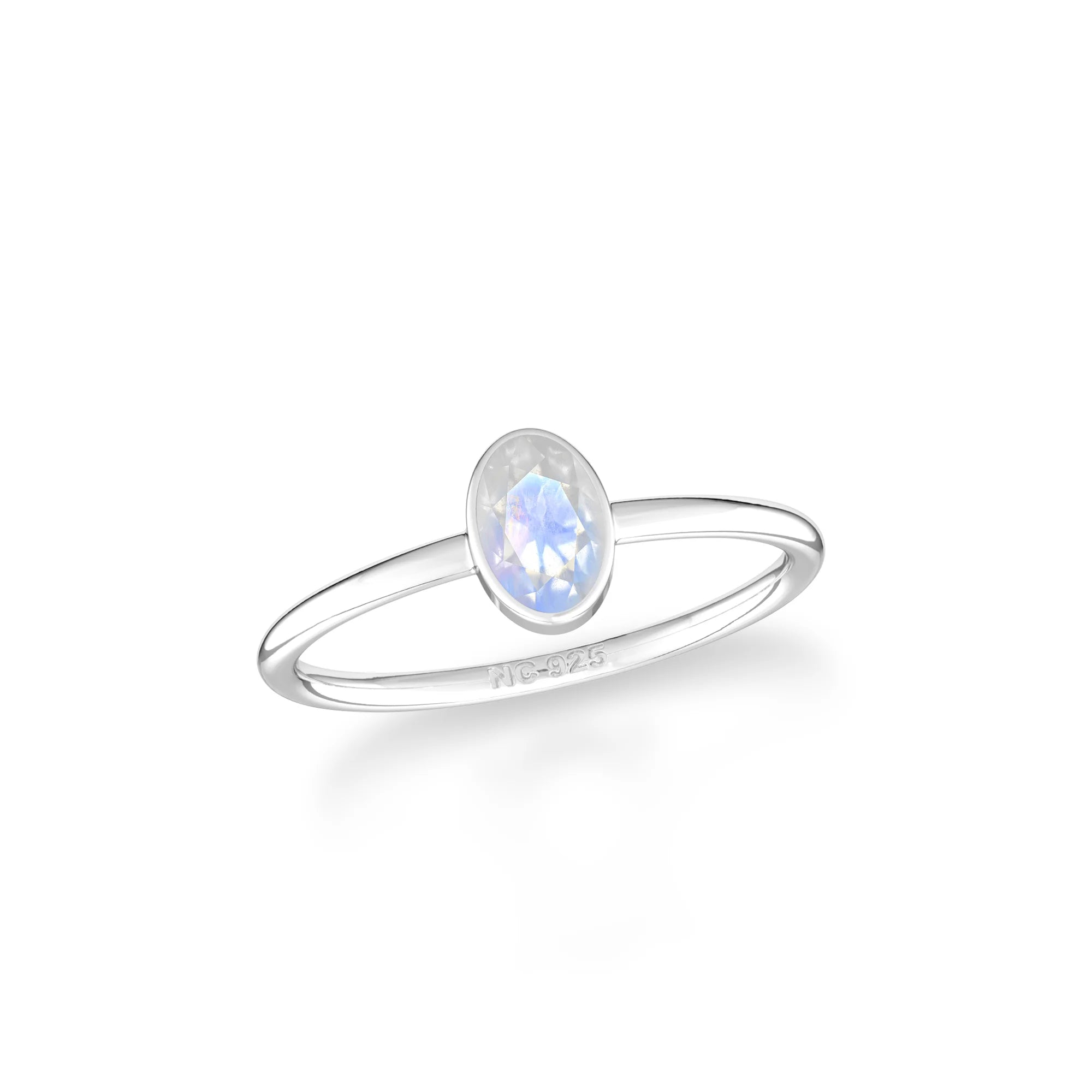 rainbow moonstone stackable bezel-set ring