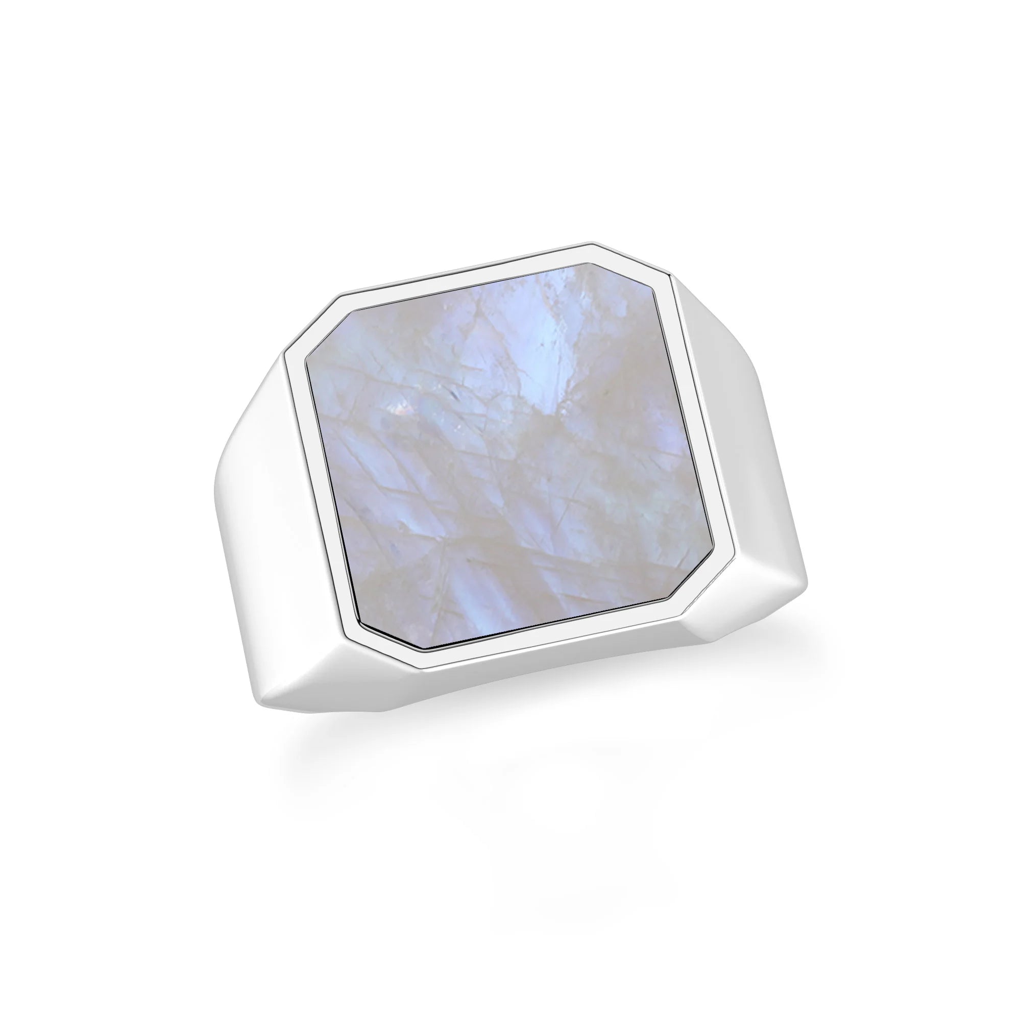 rainbow moonstone men bezel-set ring