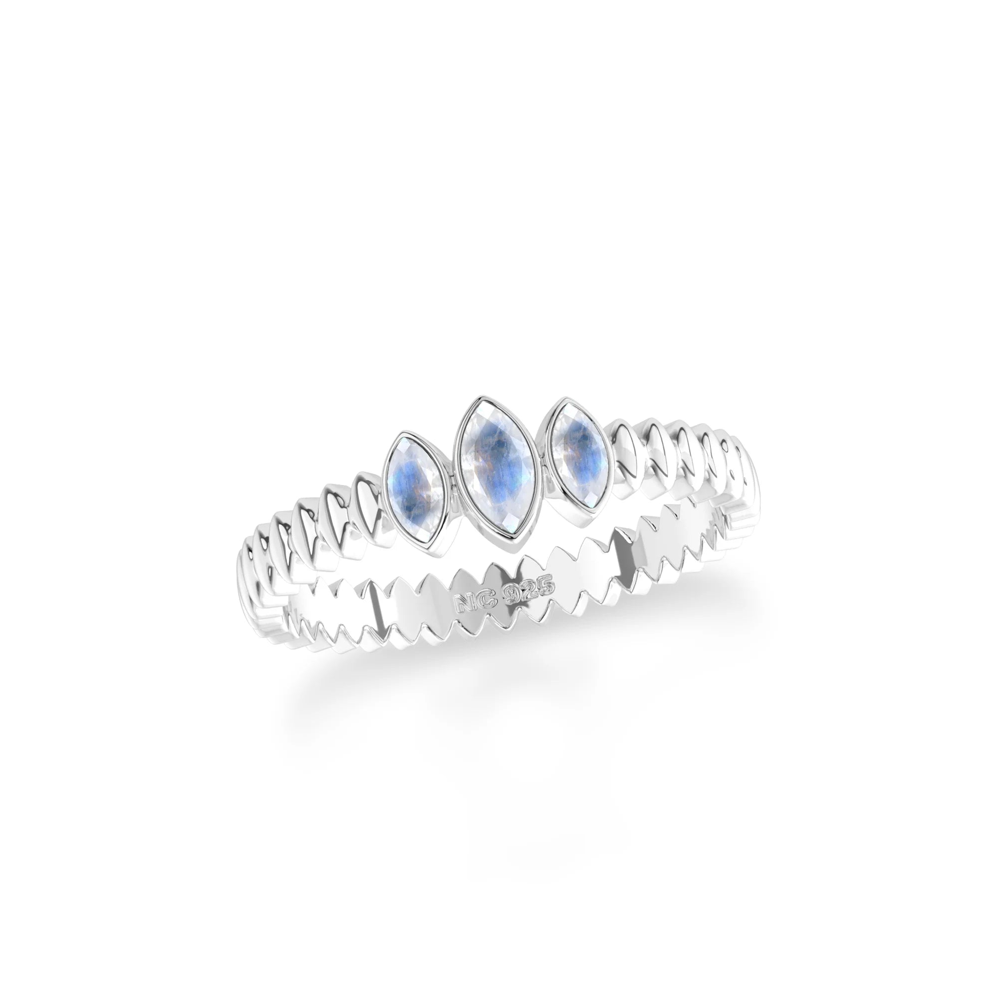 rainbow-moonstone bezel-set ring