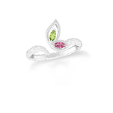 peridot-pink tourmaline prong-set ring