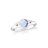 Natural Rainbow Moonstone & Amethyst Ring