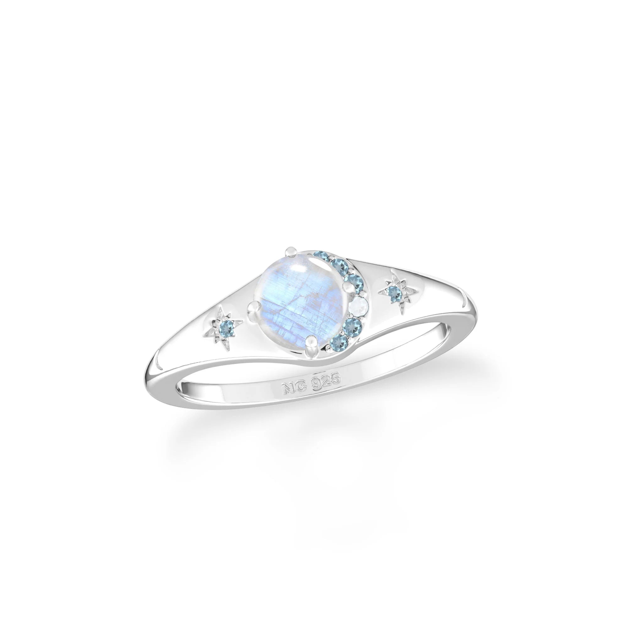 rainbow-moonstone-sky-blue-topaz prong-set ring