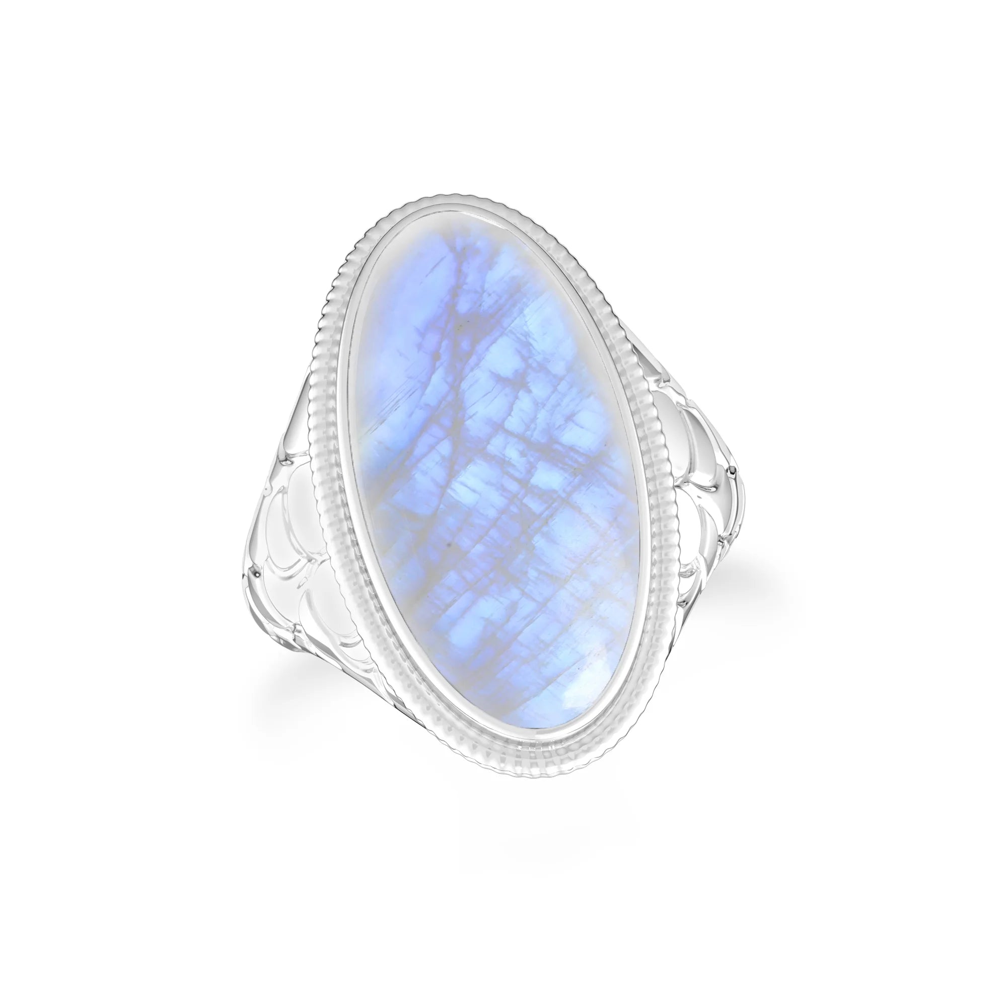 rainbow moonstone bezel-set ring