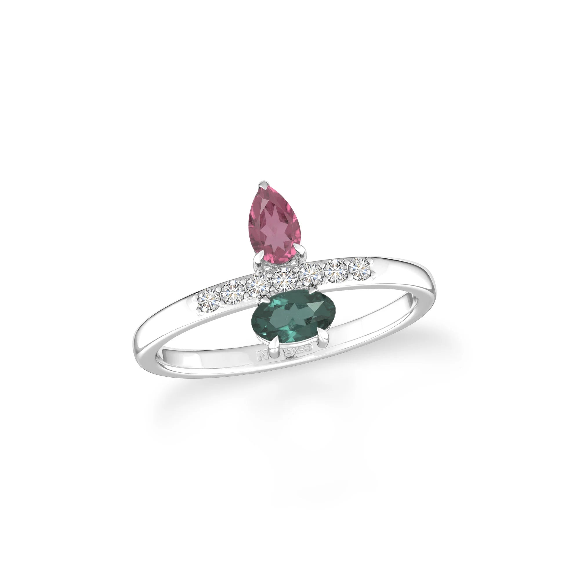 pink-tourmaline-green-tourmaline prong-set ring