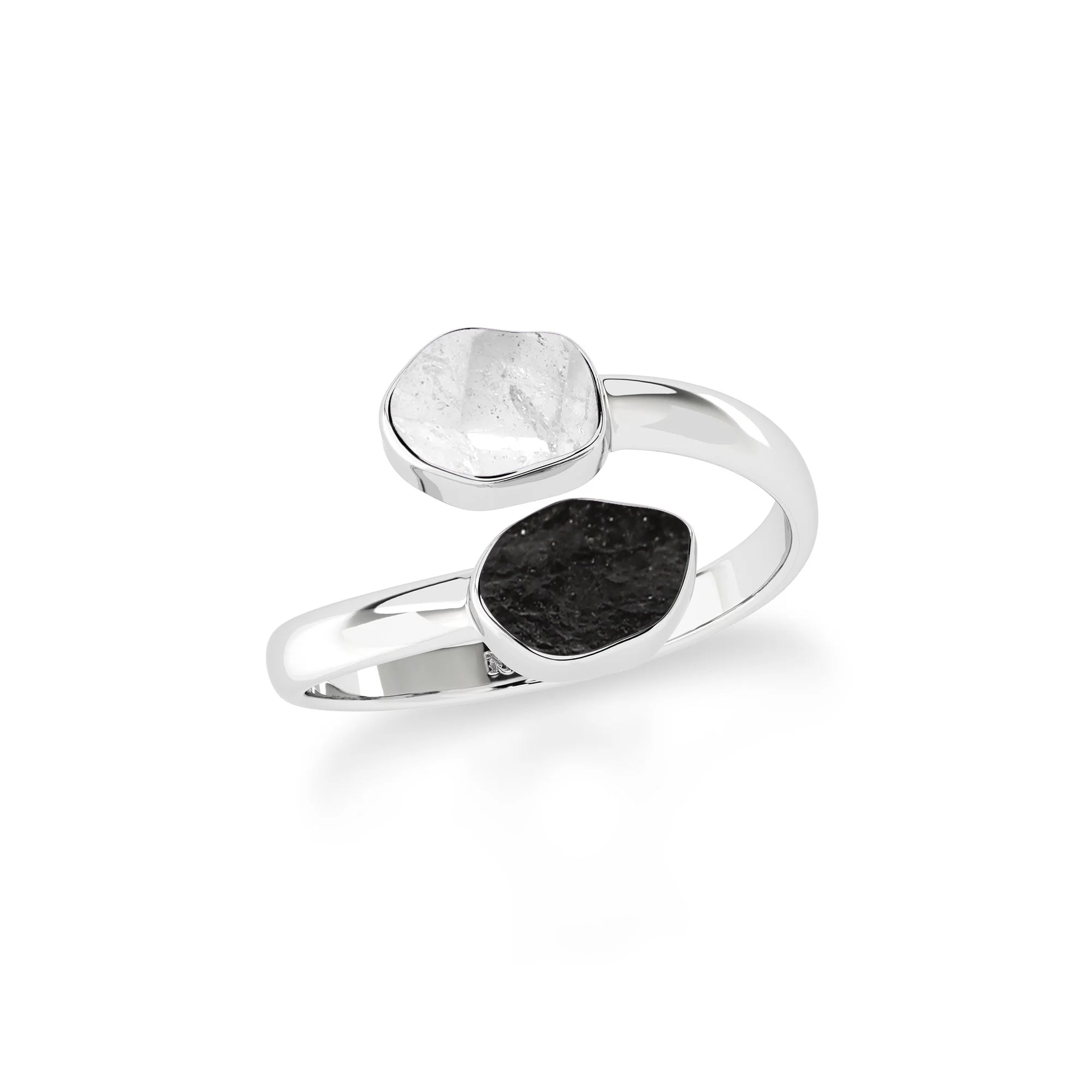 herkimer-black tourmaline stackable bezel-set ring