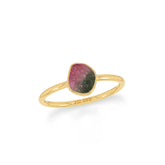 watermelon tourmaline stackable bezel-set ring